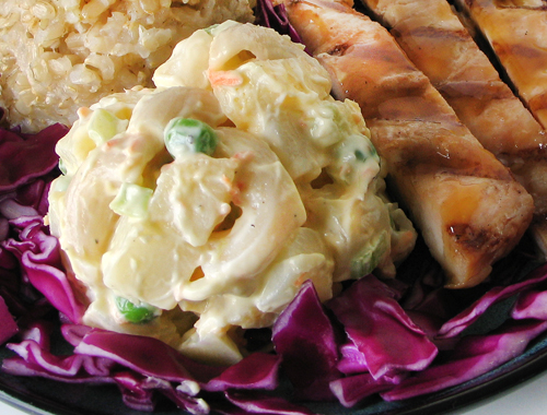 The popular Hawaiian diner side dish of potato mac salad is comfort food to me. I can't imagine a summer barbecue without it.