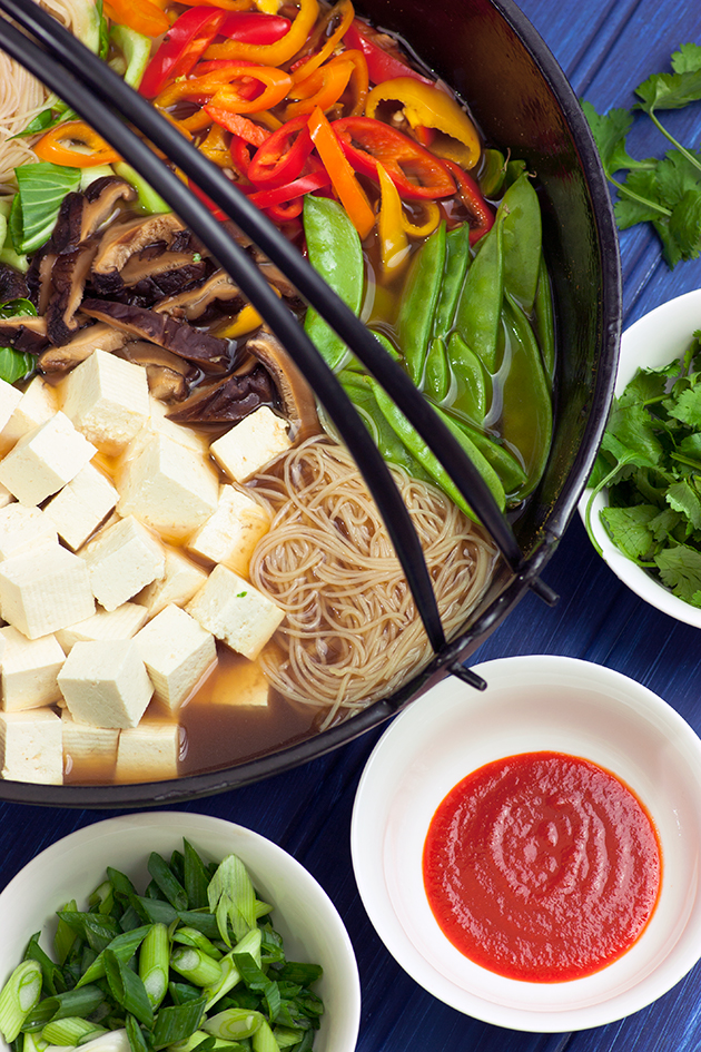 We've been on a shabu-shabu-style one-pot Asian noodles kick lately. Load up with all veggies or add your favorite protein. So easy and in one pot!