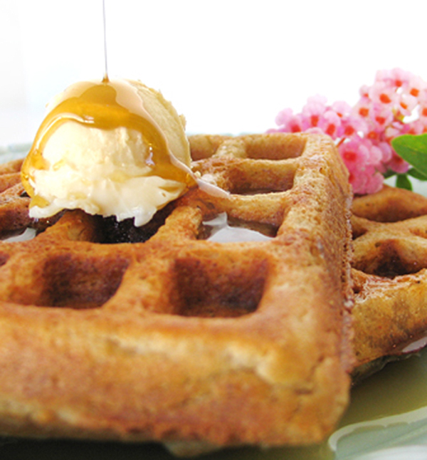 I actually prefer these gluten free egg free waffles to the egg batter Belgian waffles I used to make! They are way more substantial and sustaining!