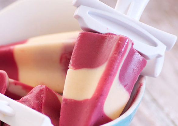 These four ingredient Peach & Cherry Dairy Free Yogurt Pops are always a summertime hit.
