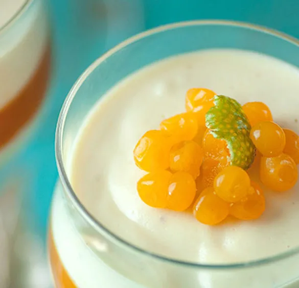 Fruit Juice Caviar Agar-agar is the seaweed-based gelatin I use to thicken my nondairy yogurt. You can use it to make kanten as well. But what this guy did was pure brilliance! He made Fruit Juice Caviar.