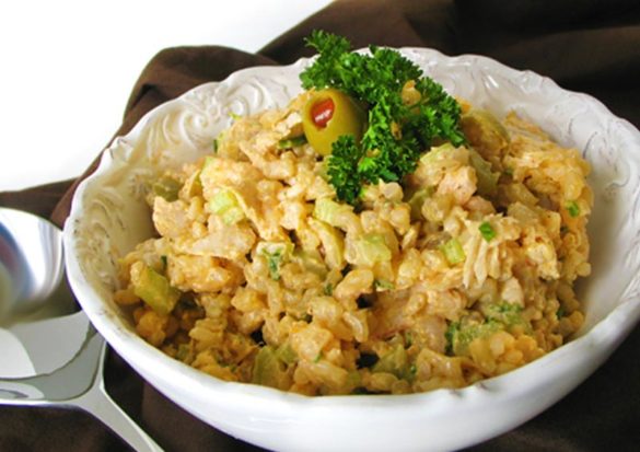 Shrimp Curry Rice Salad makes an easy potluck side dish. This winner was a recipe given to my grandmother by grandpa's Commanding Officer at Barber's Point way back in the day.