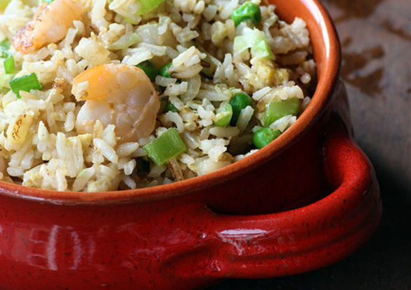 This Pink & Green Shrimp Fried Rice is representative of flavors you'd find at the Hawaiian sugar plantation potlucks of my youth. Yum!