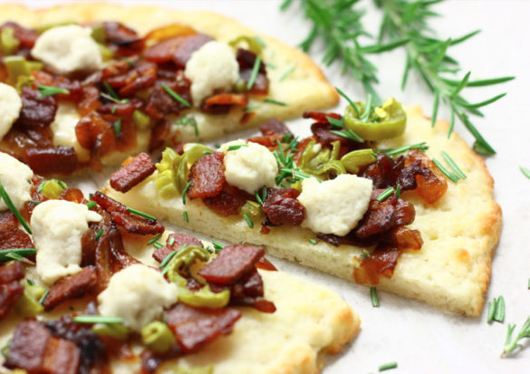 A pizza you can't resist! The perfect blend of sweet, savory and spicy are found in this gluten-free and dairy-free Candied Bacon Pizza.